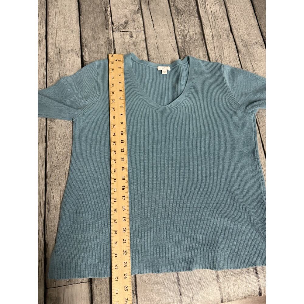 Women’s J.Jill V Neck Sweater Teal Blue Sz Medium Petite PM Cotton Blend - Picture 7 of 9